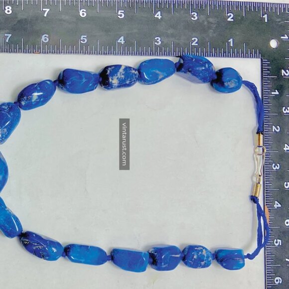 Handmade Lapis Lazuli Gemstone Necklace, Vintage Beaded Stone Necklace, Natural - Picture 7 of 9
